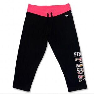 PINK Y2K Victoria's Secret Black Yoga Leggings with Dog Graphic